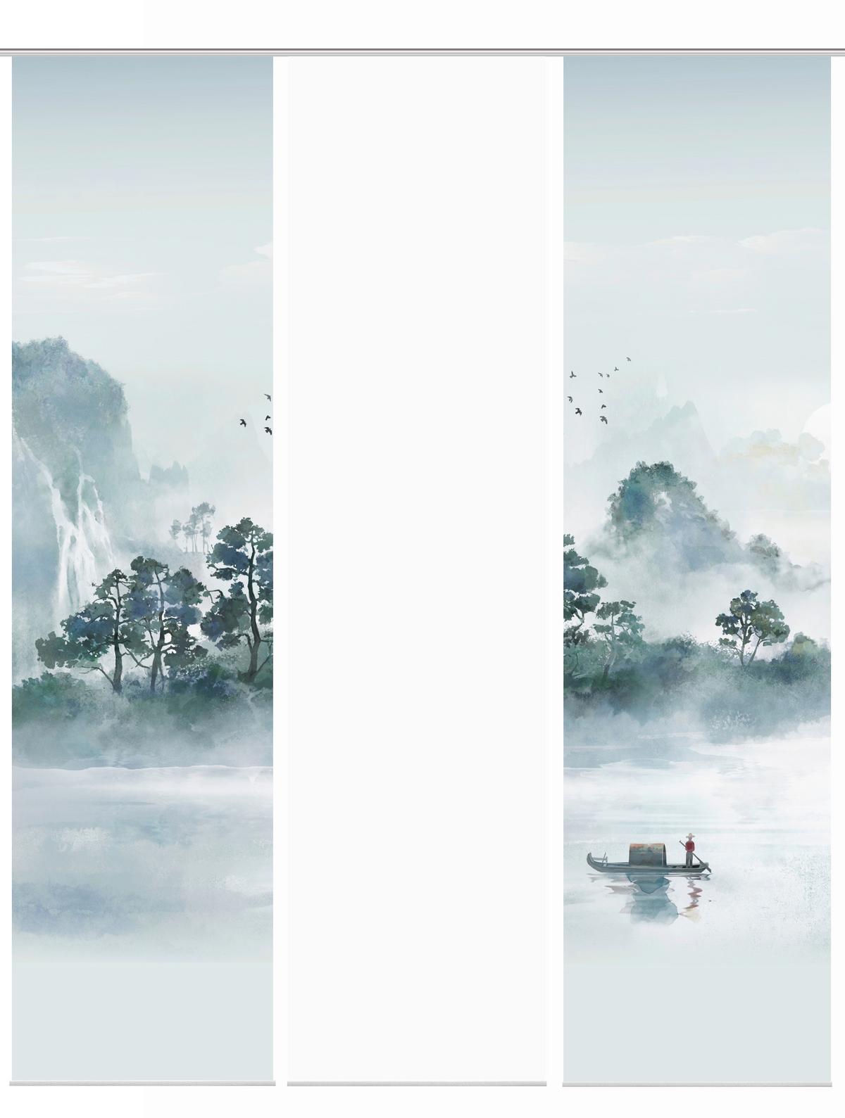 Flächenvorhang Vitnam 3er Set - Graublau/Grün, Design, Textil (60/245cm)