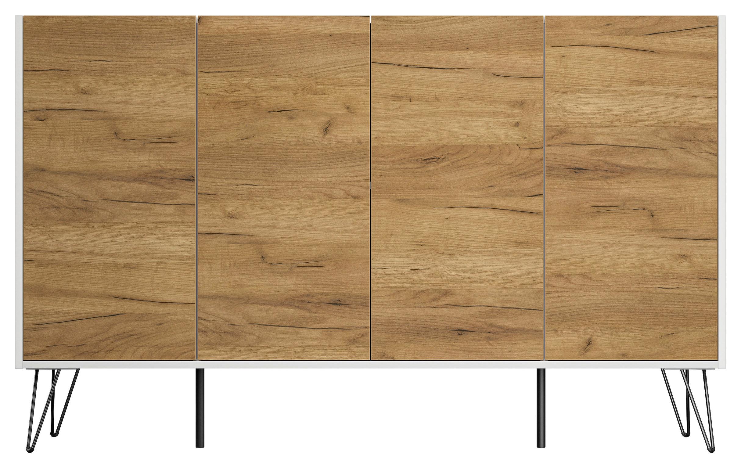Sideboard Posseik Industrial Eichefarben/weiß B: 155 Cm - Eichefarben/Weiß Hochglanz, Design, Holzwerkstoff (155/93,6/42cm) - P & B