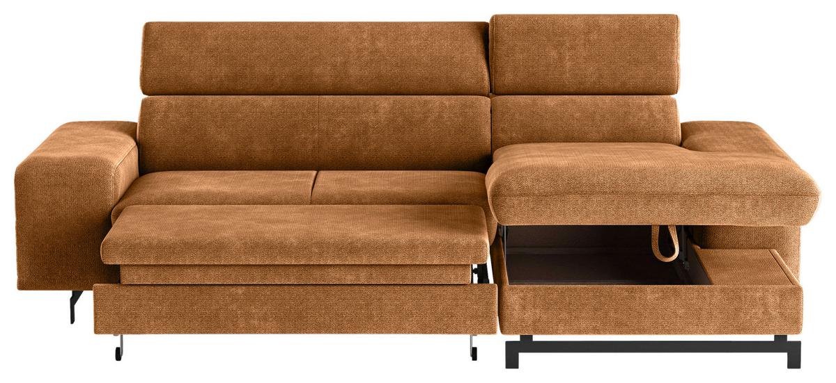 Ecksofa mit Bettkasten Emma Cognac 267x165 cm - Cognac/Schwarz, Textil (267/165cm) - MID.YOU