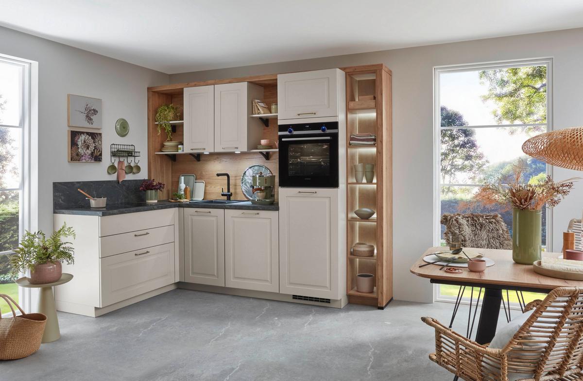 Eckküche Springfield - Sandfarben/Grasgrün, ROMANTIK / LANDHAUS, Holzwerkstoff (165/270cm) - Vertico