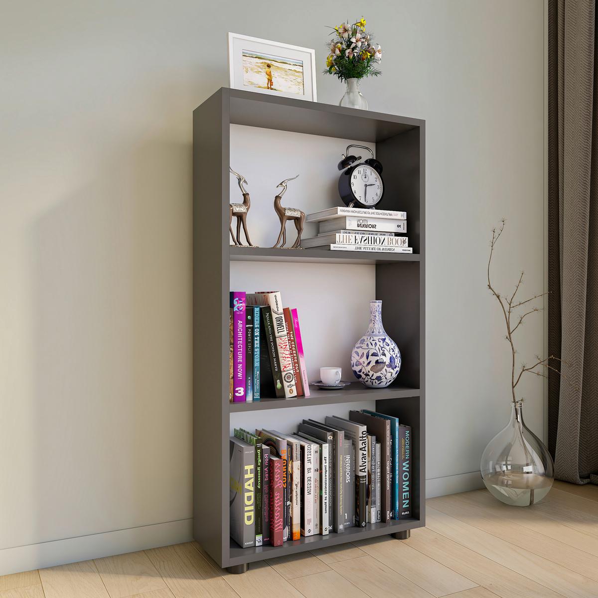 Regál Bulas š: 56 cm, antracitový - čierna/antracitová, Modern, kompozitné drevo/plast (56/108/20cm) - MID.YOU