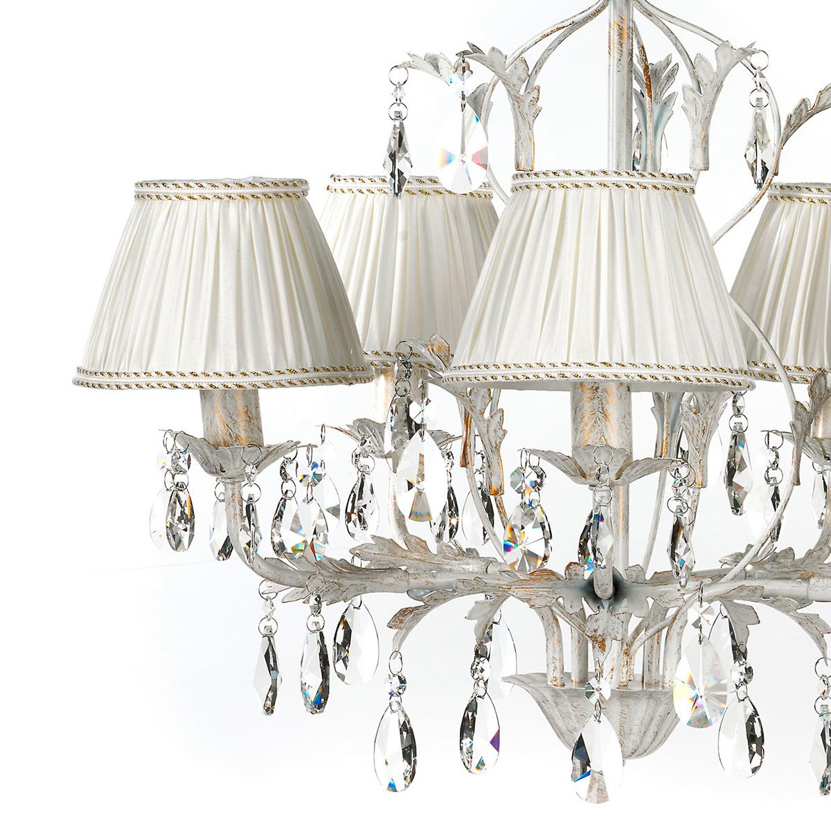 Kristall-Hängeleuchte 4669/5 - Weiß, Natur, Glas/Textil (60/105cm)