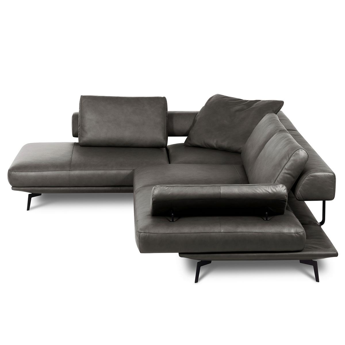 Ecksofa Como Echtleder Anthrazit 237x306 - Anthrazit/Schwarz, Design, Leder (237/306cm) - Livetastic