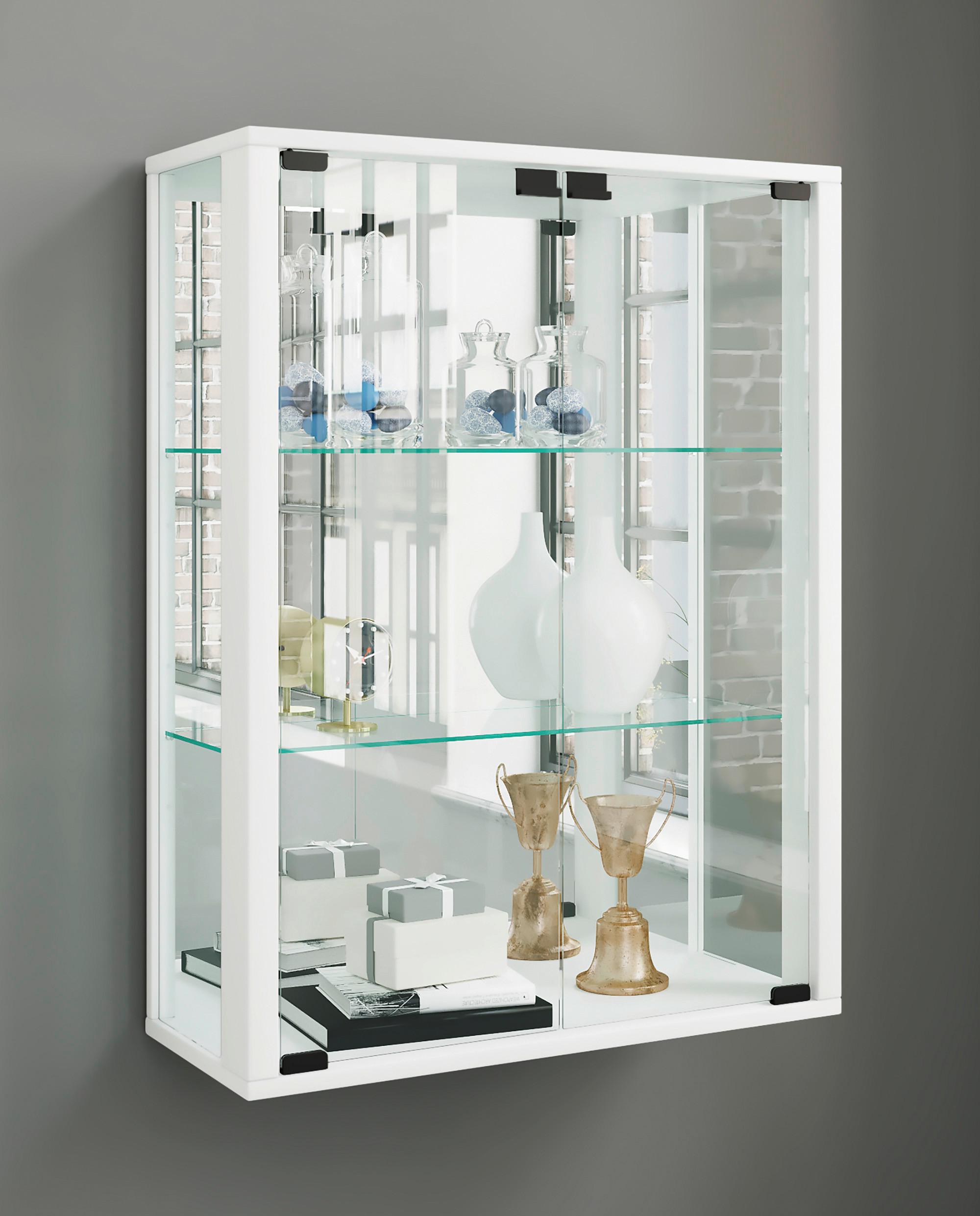 Hängevitrine Udina B: 60 cm Weiß Glaseinsatz - Schwarz/Weiß, MODERN, Glas/Holz (60/80/25cm) - MID.YOU