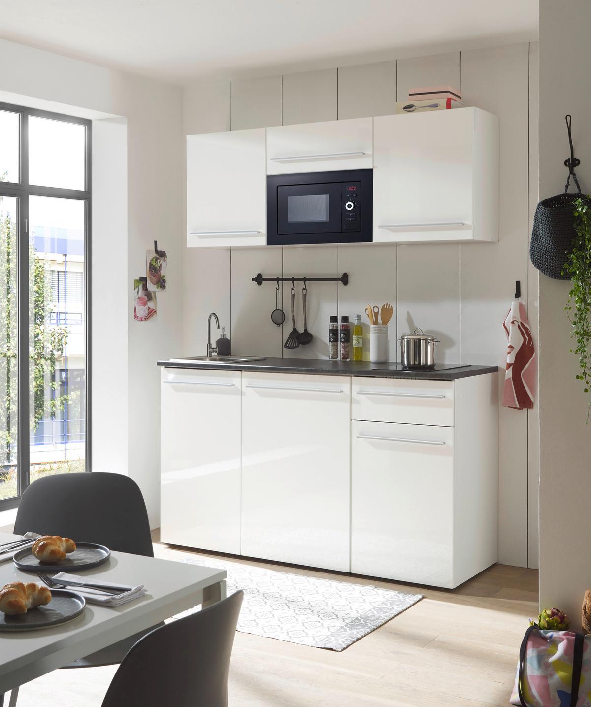 Kuchyňský blok bez spotřebičů JAZZ SINGLE - bílá/barvy stříbra, Trend, kompozitní dřevo/plast (160cm) - MID.YOU