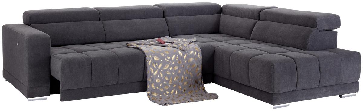Ecksofa mit Relaxfunktion Hogan Ra, Grau - Silberfarben/Grau, MODERN, Holz/Textil (299/212cm) - Livetastic