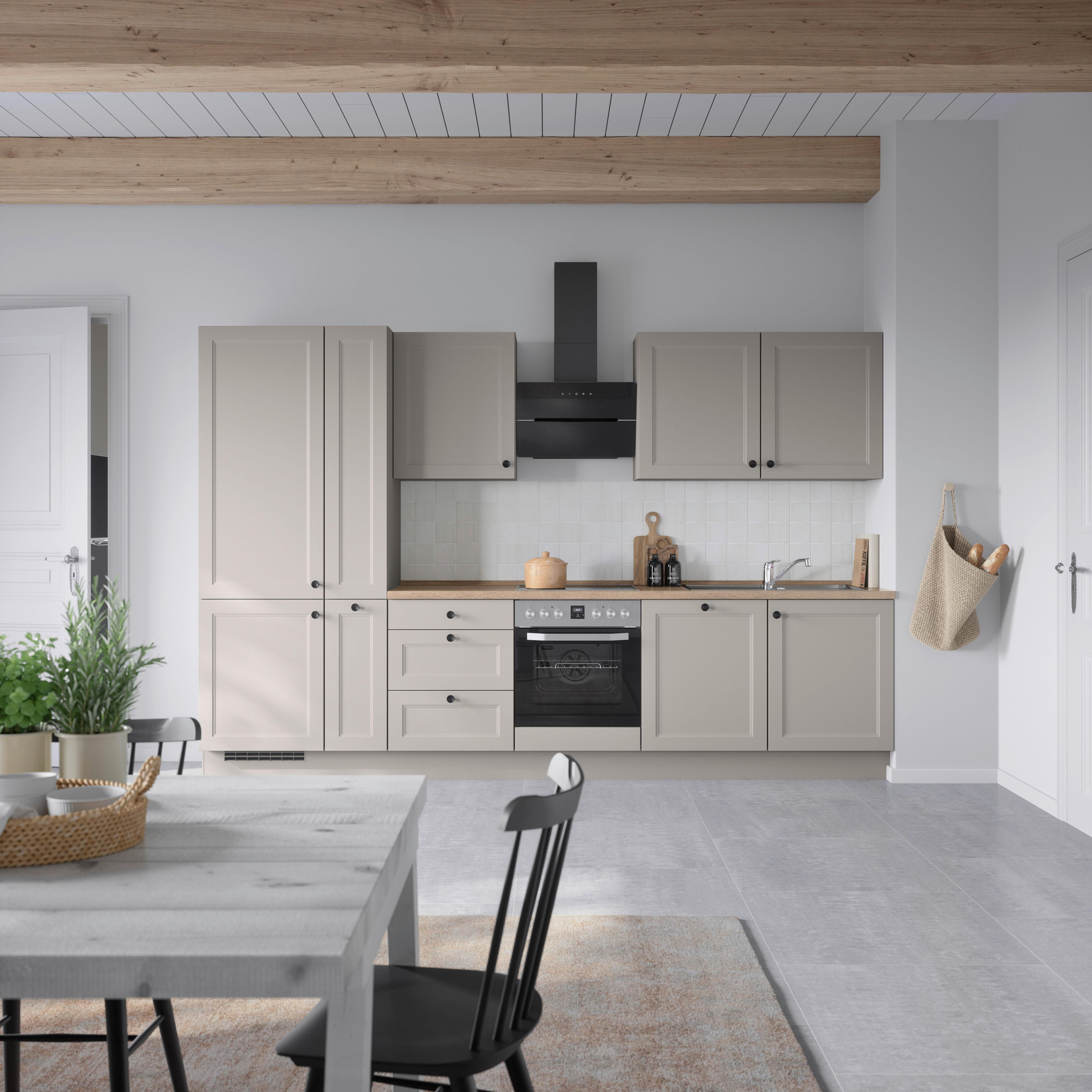 Kuchynská linka 330 cm, kamenná sivá supermatná - čierna/sivá, Modern, kov/kompozitné drevo (330cm) - Nobilia
