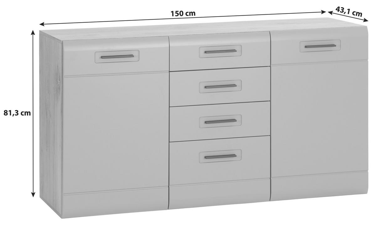 Kommode mit Griffleiste 150 cm Auris Eiche Dekor/Basalt - MODERN, Holzwerkstoff (150/81,3/43,1cm) - Luca Bessoni