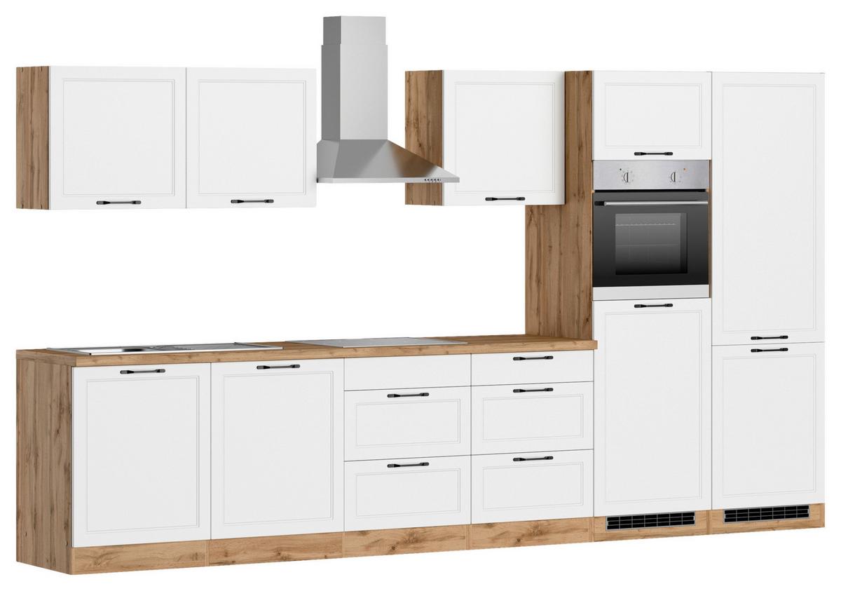 Küchenzeile Meran Mit Geräten B: 360 Cm Weiß/eiche Dekor - Eiche Wotan/Weiß, LIFESTYLE, Holzwerkstoff (360cm) - Frommholz