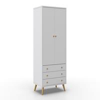 Šatná skriňa LUDO biela - biela/prírodná farba, Modern, kov/drevo (60/180/40cm) - Bessagi Home