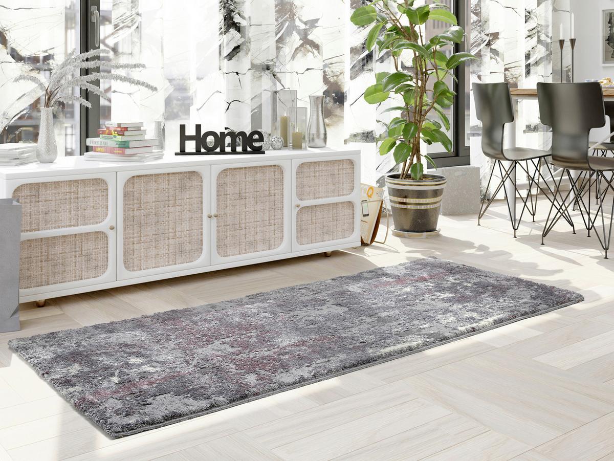 Teppich Läufer Aubergine/Beige Timeline Quantum 80x250 cm - Beige/Aubergine, Design, Textil (80/250cm) - Novel
