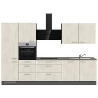 Kuchynská linka 330CM biely betón/ bridlicová šedá - biela/farba ušľachtilej ocele, Modern, kov/kompozitné drevo (330cm) - Nobilia