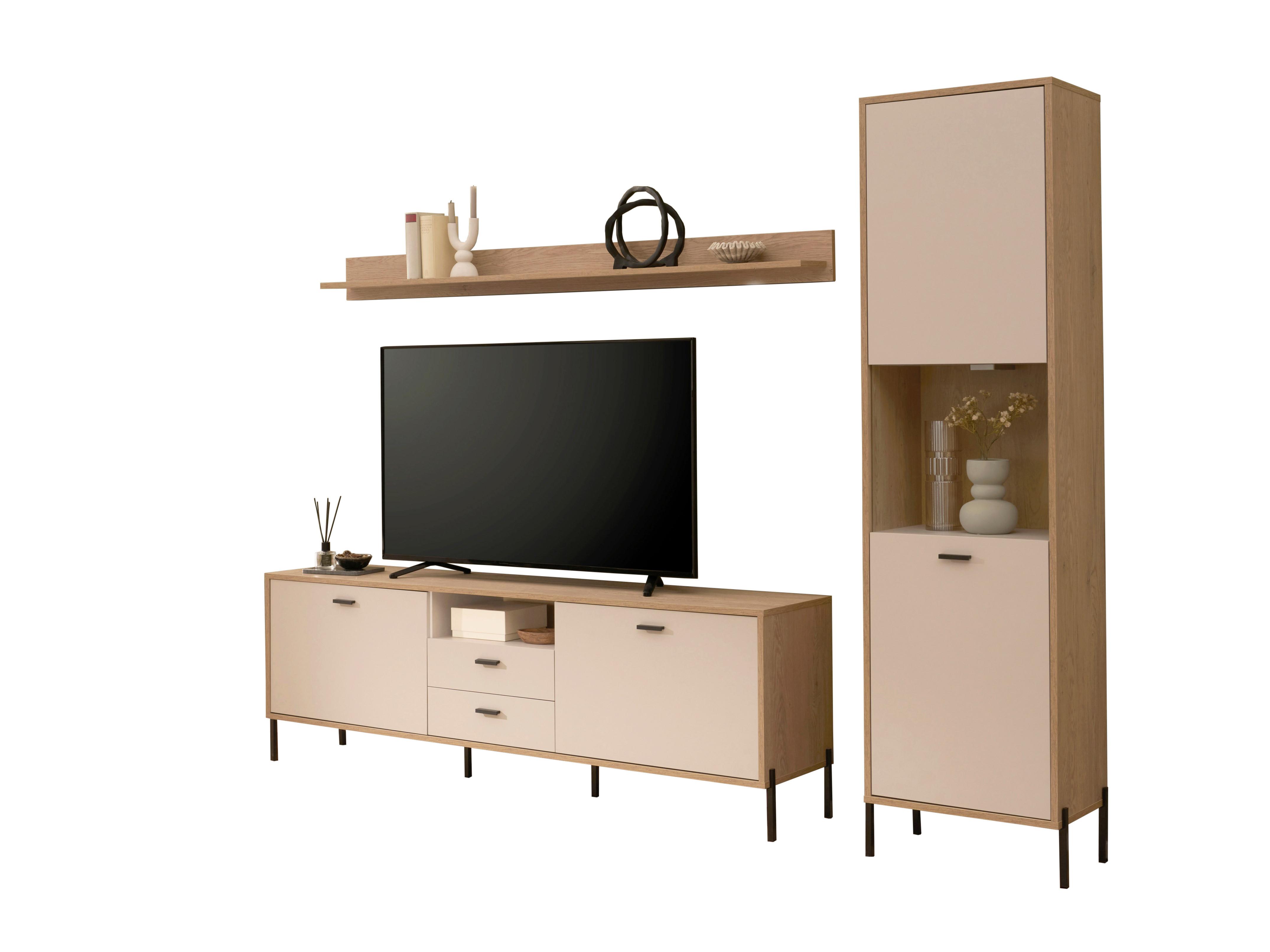Wohnwand Fredericia Kaschmir/Eichefarben B: 259 cm - Kaschmir/Eichefarben, Design, Holzwerkstoff (259/206/40cm) - MID.YOU