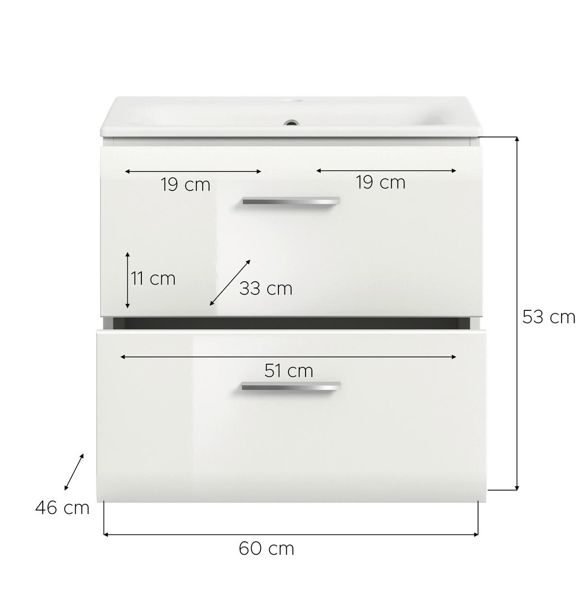 Waschtischkombi Ice Weiß Hg B: 60 Cm - Weiß Hochglanz/Weiß, MODERN, Keramik/Holzwerkstoff - MID.YOU