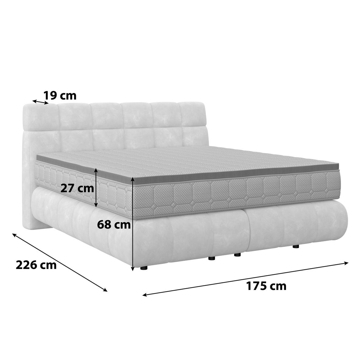 Boxspringbett Nobu Hellgrau, LF: 160x200 cm - Hellgrau/Schwarz, Trend, Holz/Textil (160/200cm)