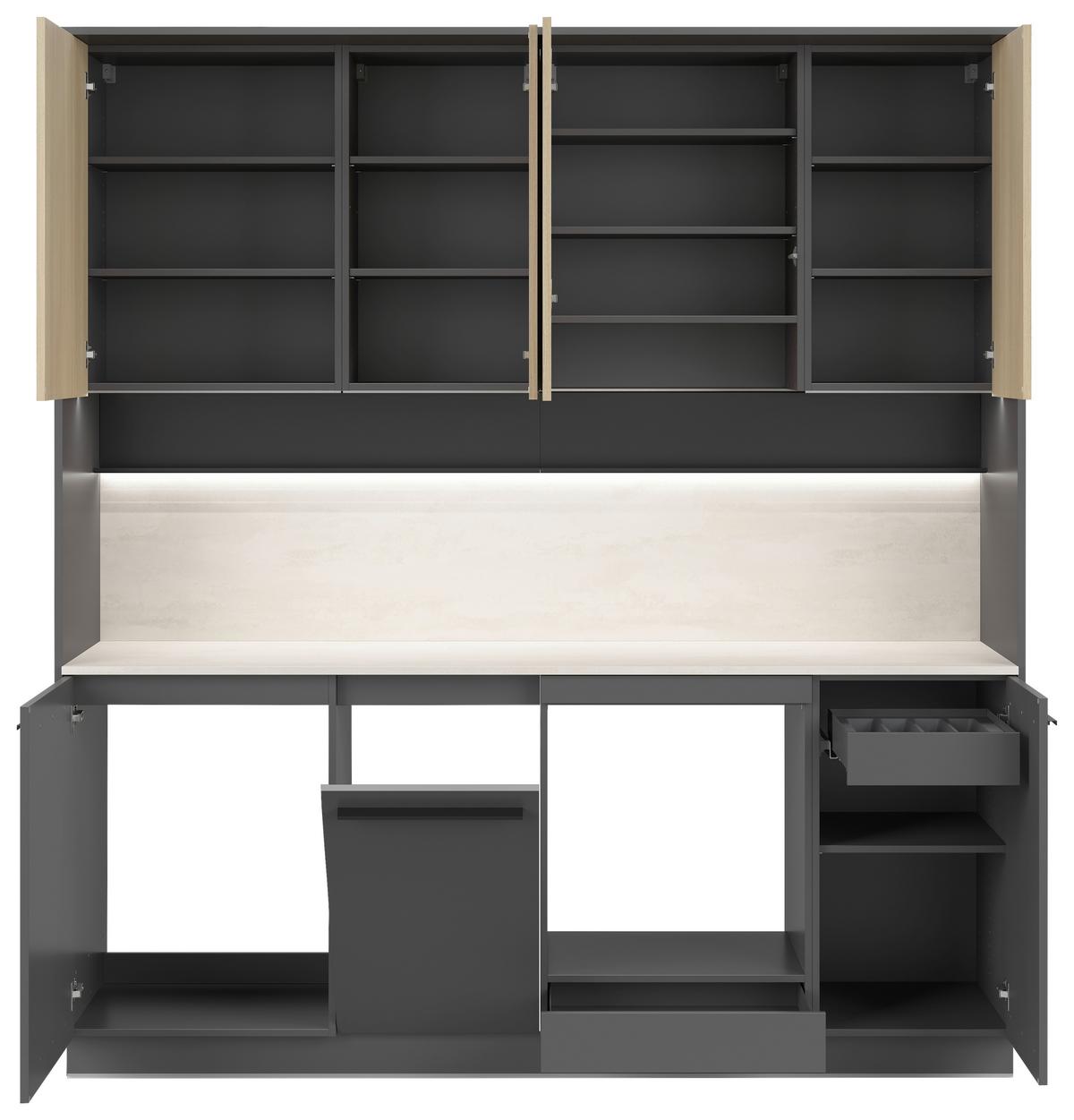 Kuchynská linka, š.210 cm, vr.pasparty a dekorač.obkladu - čierna/sivá, Basics, kompozitné drevo/plast (210cm) - Visiona