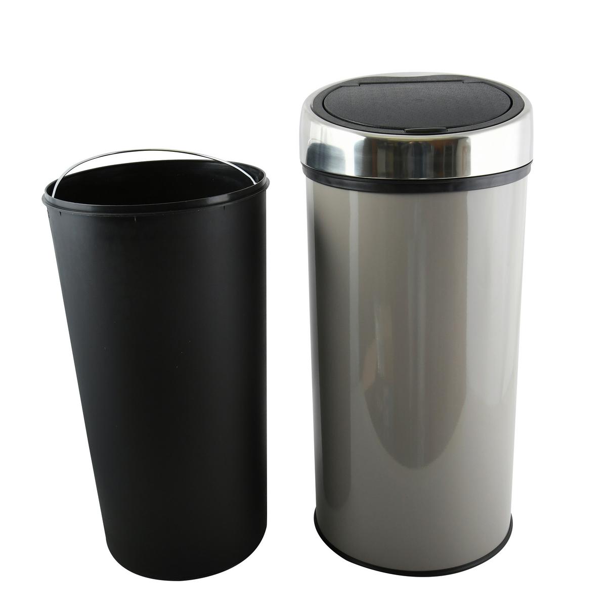 Abfalleimer Edelstahl30l - Taupe/Schwarz, Basics, Kunststoff/Metall (35/66/35cm) - Spirella