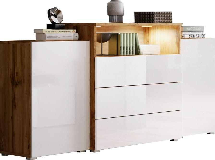 Sideboard Grifflos Mit Led 150cm Urban Iii ,weiß/eiche