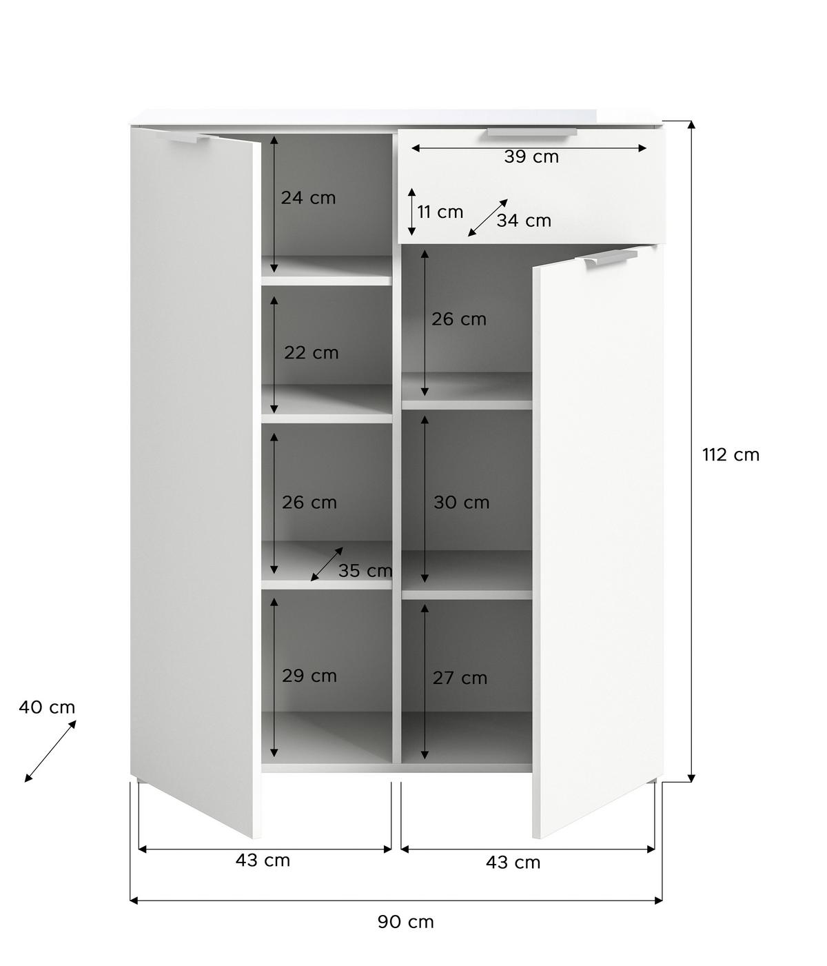 Kommode Ray Weiß B: 90 cm - Silberfarben/Weiß, Design, Glas/Holzwerkstoff (90/112/40cm) - Livetastic