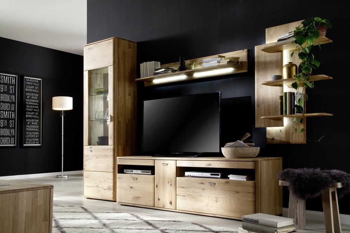 Wohnkombination Massiv 4-Tlg. Ravello Eichefarben - Eichefarben, Design, Glas/Holz (310/208/50cm) - Livetastic