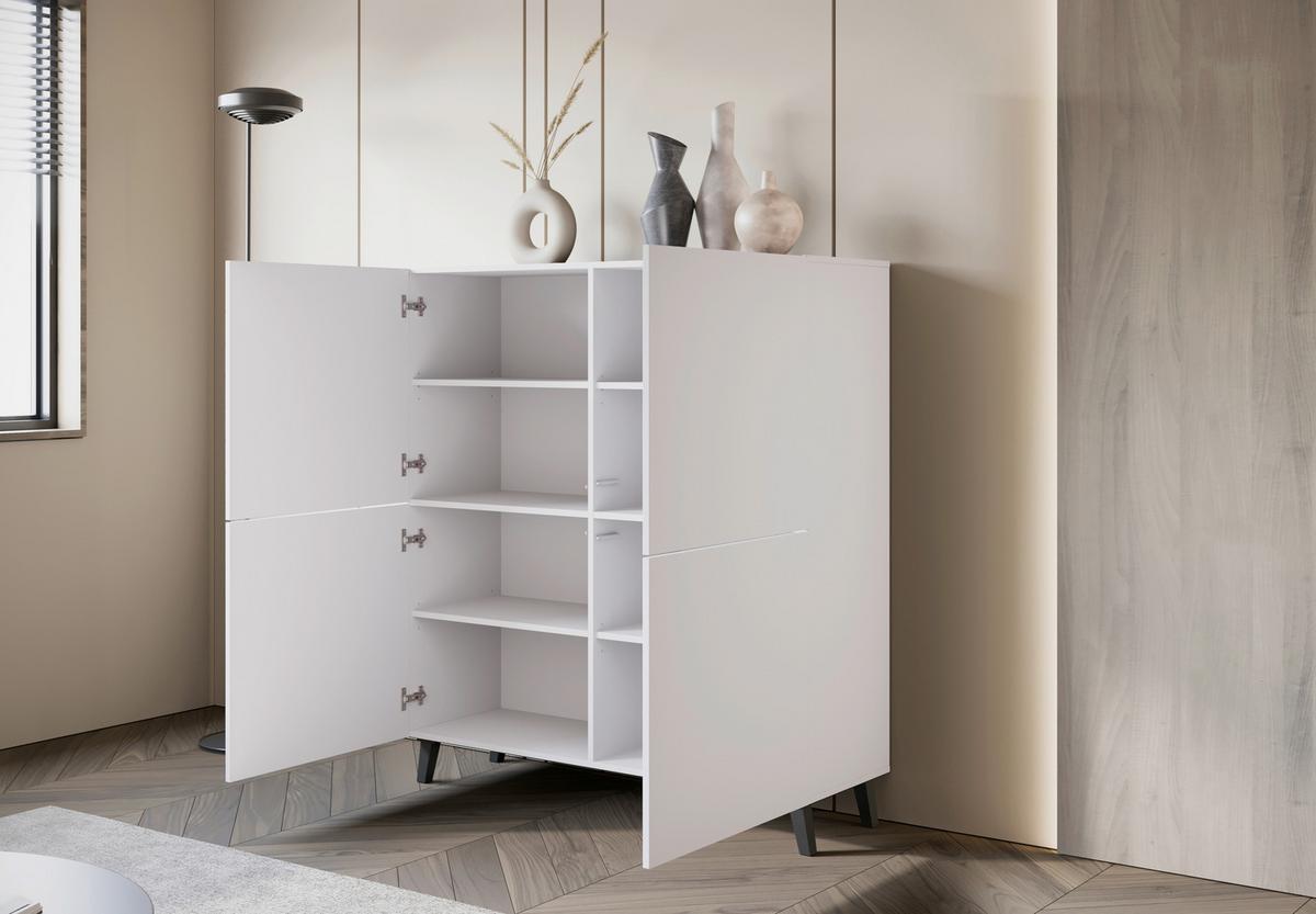 Highboard Phuket 120 Weiß B: 120 Cm - Schwarz/Weiß, Design, Holzwerkstoff (120/128/39cm) - Livetastic