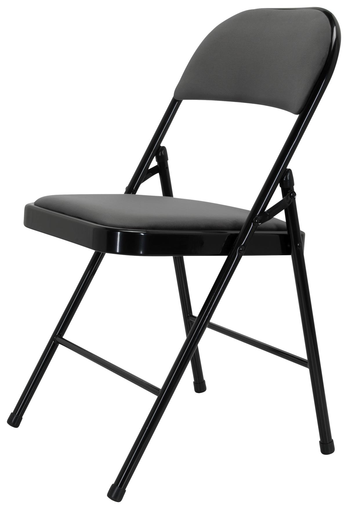 Klappstuhl Tudela I Samt Schwarz/dunkelgrau - Dunkelgrau/Schwarz, Basics, Textil/Metall (44/80/49cm) - MID.YOU