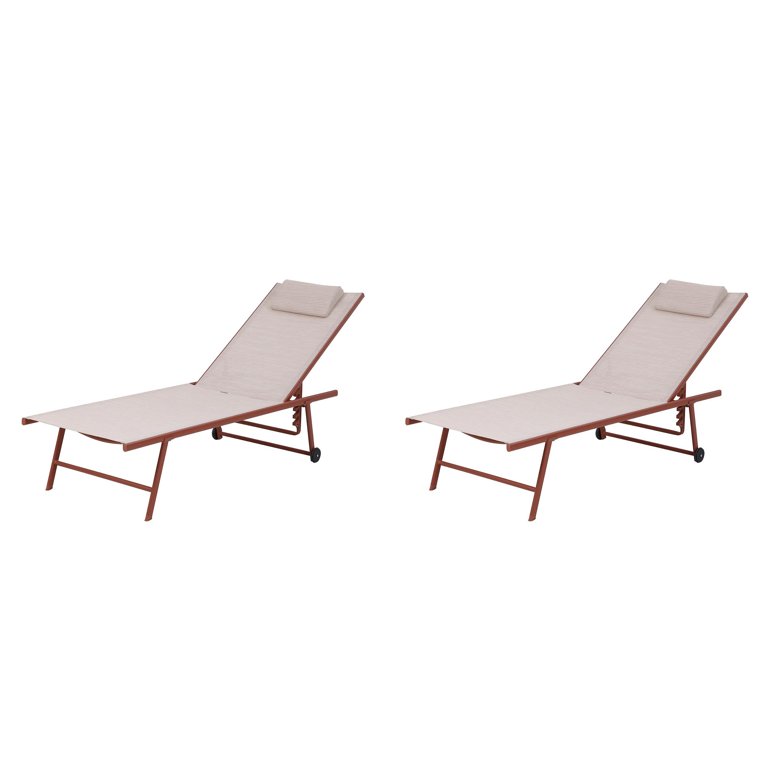 Dreibeinliege 2x Travis – Sonnenliege - Terracotta, Basics, Textil/Metall (55/97/185cm)