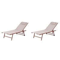 Dreibeinliege 2x Travis – Sonnenliege - Terracotta, Basics, Textil/Metall (55/97/185cm)