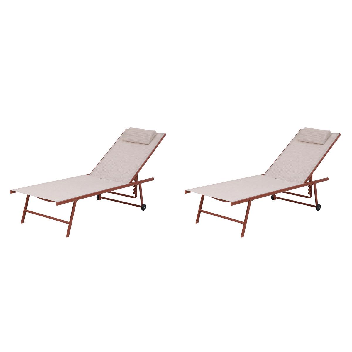 Dreibeinliege 2x Travis – Sonnenliege - Terracotta, Basics, Textil/Metall (55/97/185cm)
