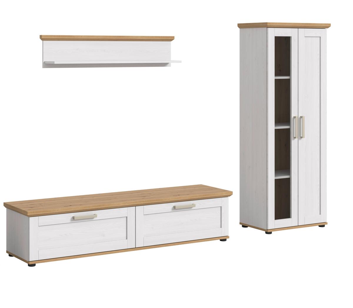 Wohnwand Verona Lärchefarben /Eiche Dekor B: 240cm - Lärchefarben/Schwarz, Design, Holzwerkstoff (240/161/40cm) - Livetastic