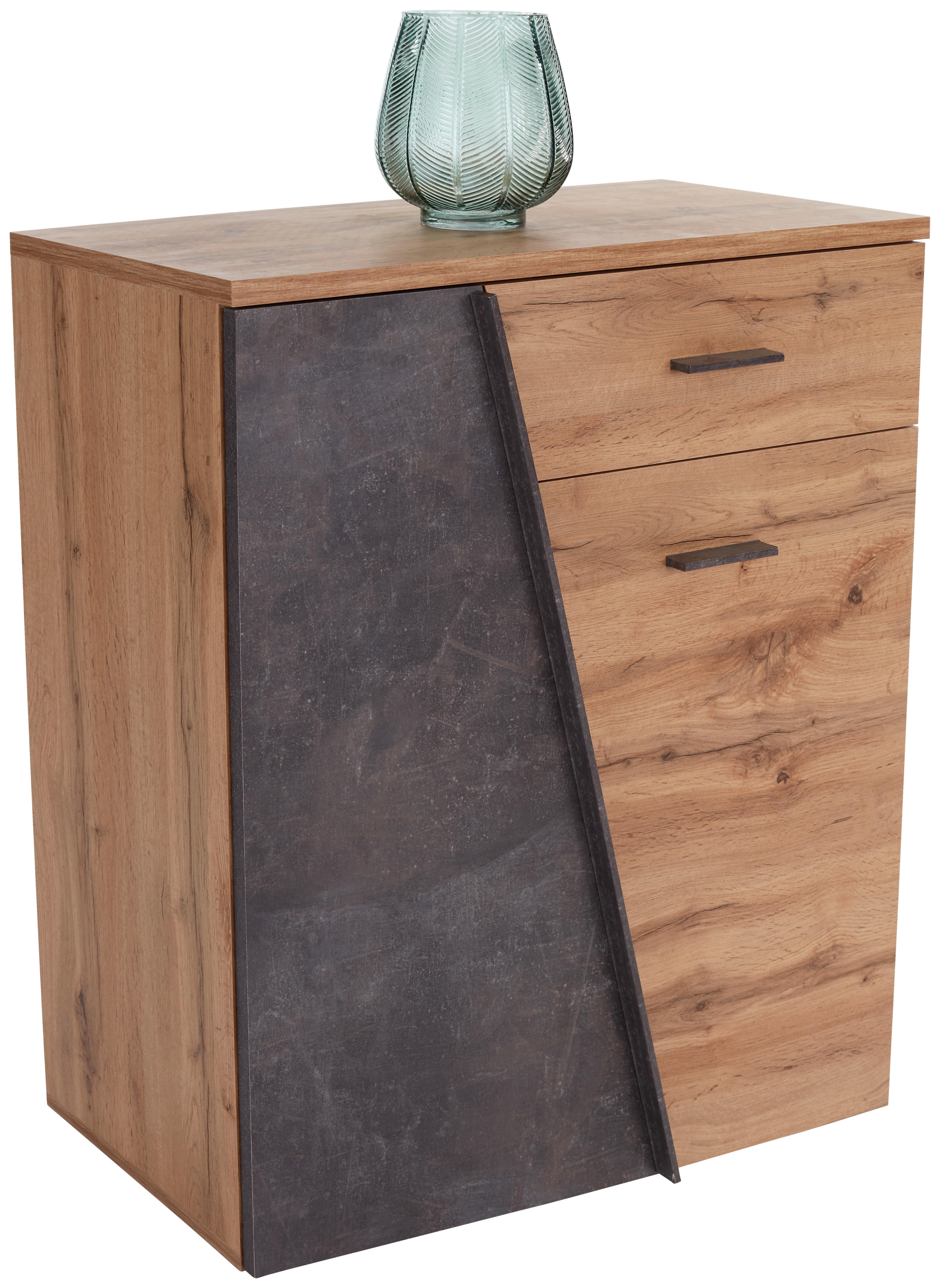 Kommode 80cm Venedig Wotan Eiche Dekor/Betonoptik - Eichefarben/Dunkelgrau, MODERN, Holzwerkstoff (80/92/35cm)