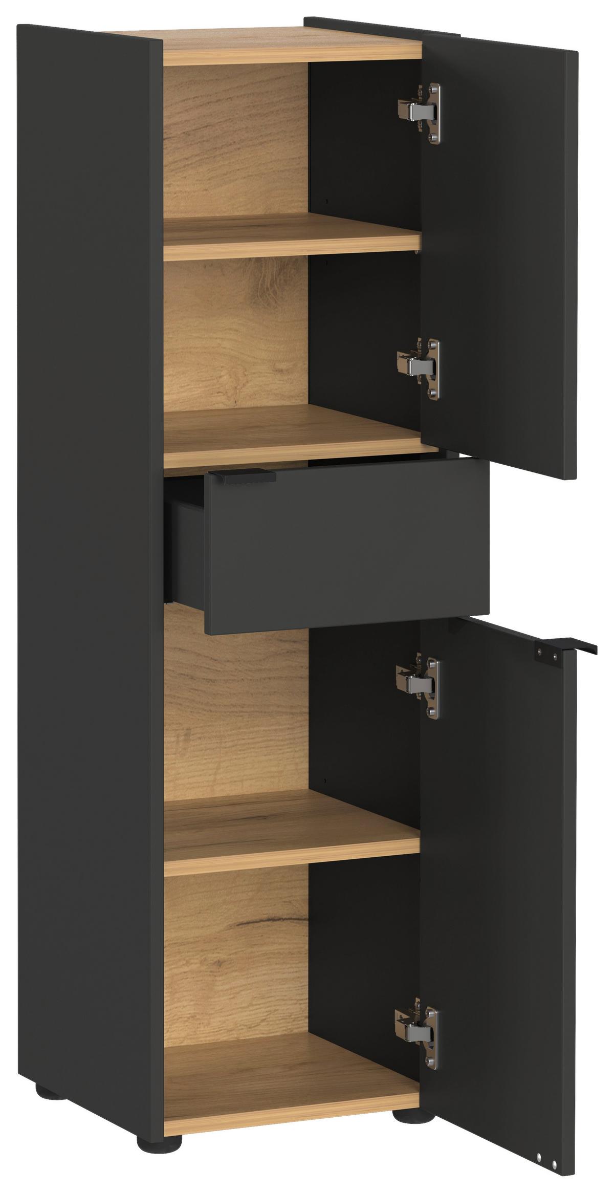 Midischrank Gw-Forano - Eichefarben/Schwarz, MODERN, Holzwerkstoff (34/111/34cm) - Germania