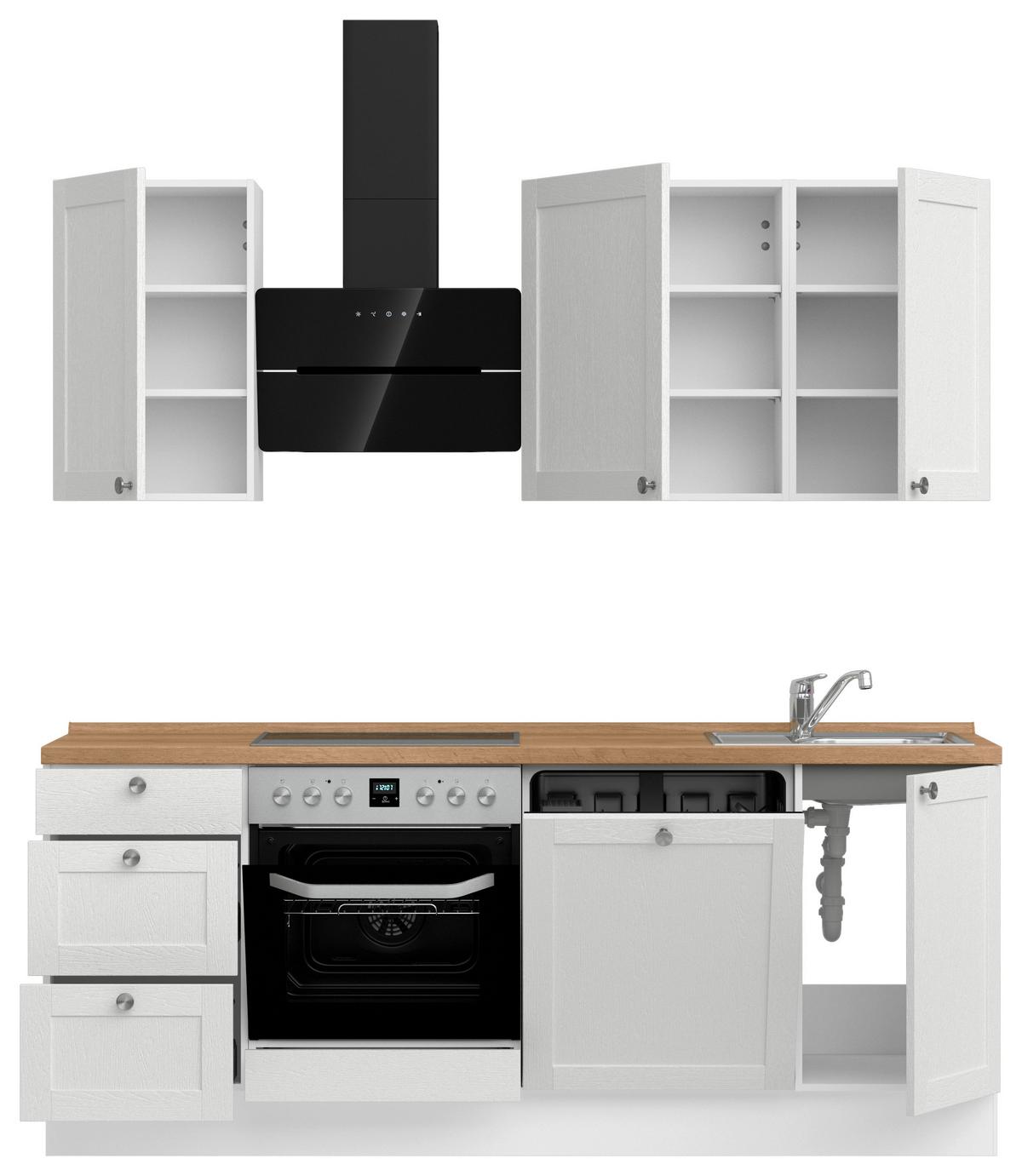 Kuchynská linka 210 cm, biela /dub Sierra - biela/farba ušľachtilej ocele, Romantik / Landhaus, kov/kompozitné drevo (210cm) - Nobilia