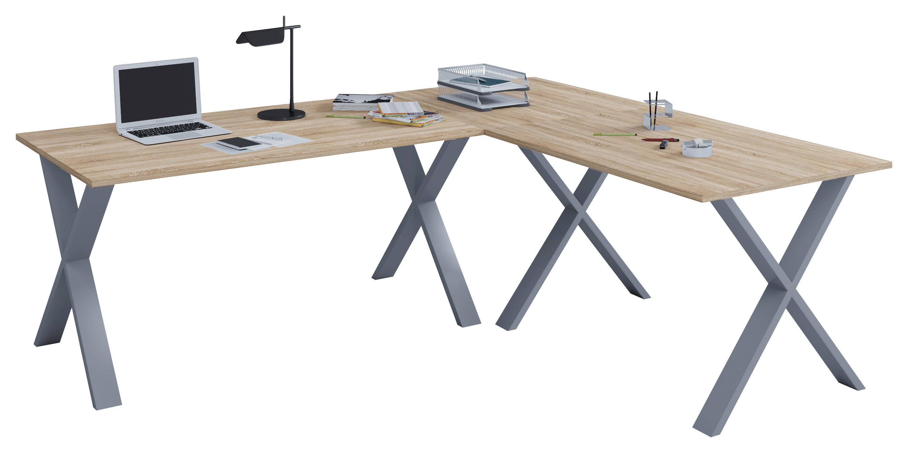 Sarokíróasztal Lona - Sonoma tölgy/ezüstszínű, Modern, faalapú anyag/fém (160/130/76cm) - MID.YOU