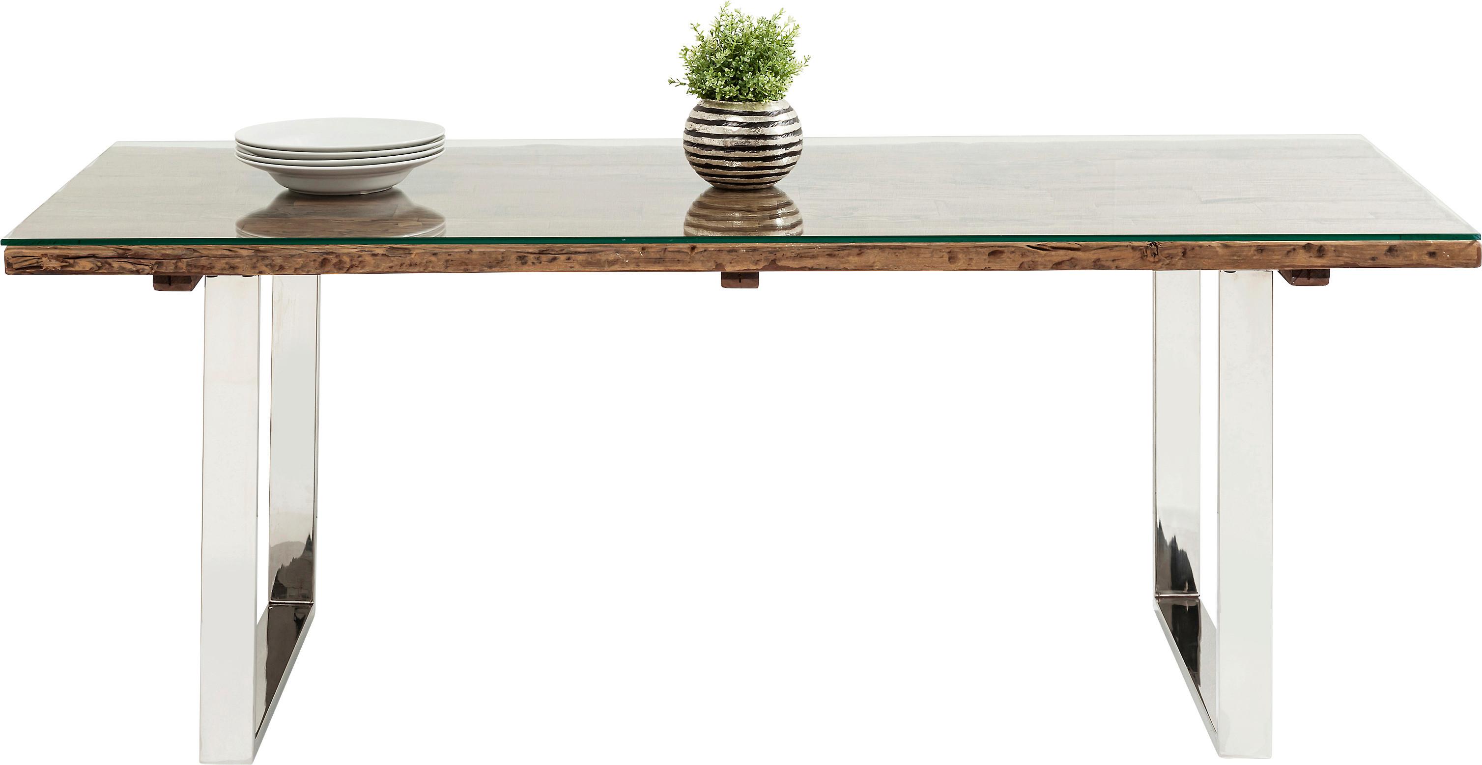 Esstisch Rustico Braun/Silberfarben B: 90 cm - Edelstahlfarben/Silberfarben, Trend, Glas/Holz (200/90/76cm) - Kare-Design