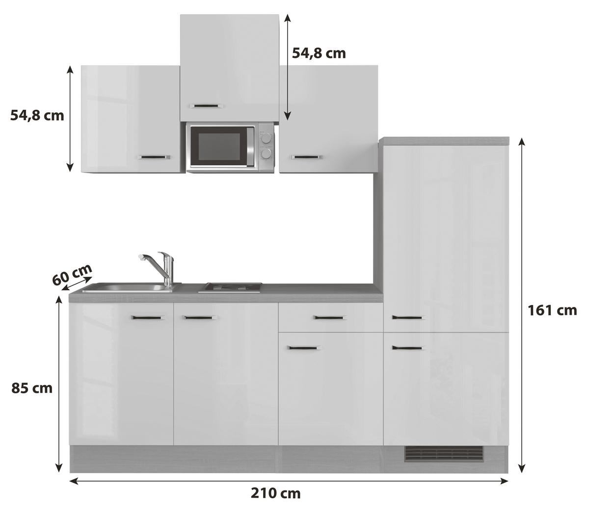 Küchenblock Valero Sonoma Eiche/weiß B: 210 Cm - Weiß Hochglanz/Sonoma Eiche, MODERN, Holzwerkstoff (210cm) - FlexWell