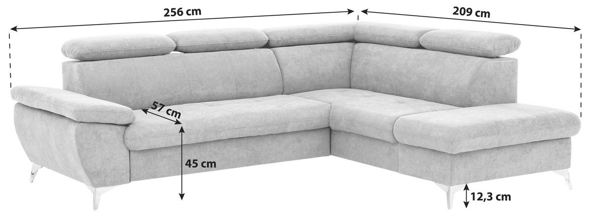 Ecksofa Mit Schlaffunktion Gisele Und Bettkasten Grau - Chromfarben/Grau, KONVENTIONELL, Textil (256/209cm) - Livetastic
