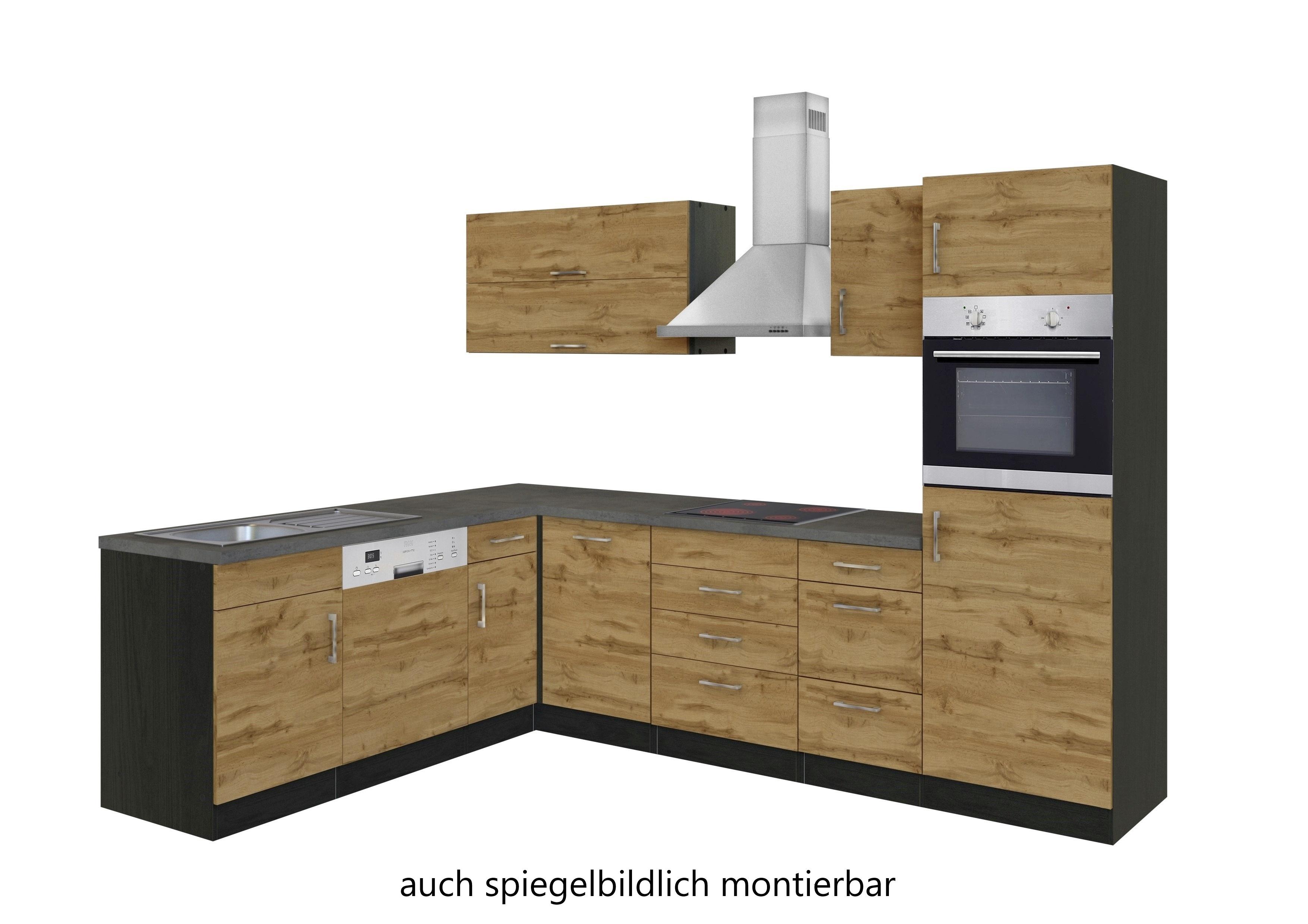 Eckküche Winkelblock Mit Geräten 270x210cm Eichefarben - Schieferfarben/Eiche Wotan, MODERN, Holzwerkstoff (210/270cm) - Held