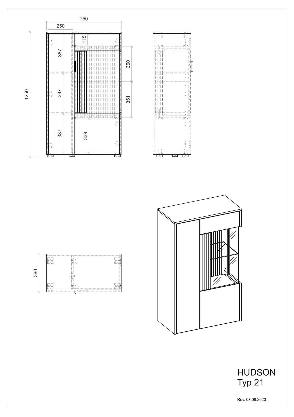 Vitrine Hudson Schwarz/Weiß B: 75 cm - Schwarz/Weiß, Design, Glas/Holzwerkstoff (75/125/38cm) - MID.YOU