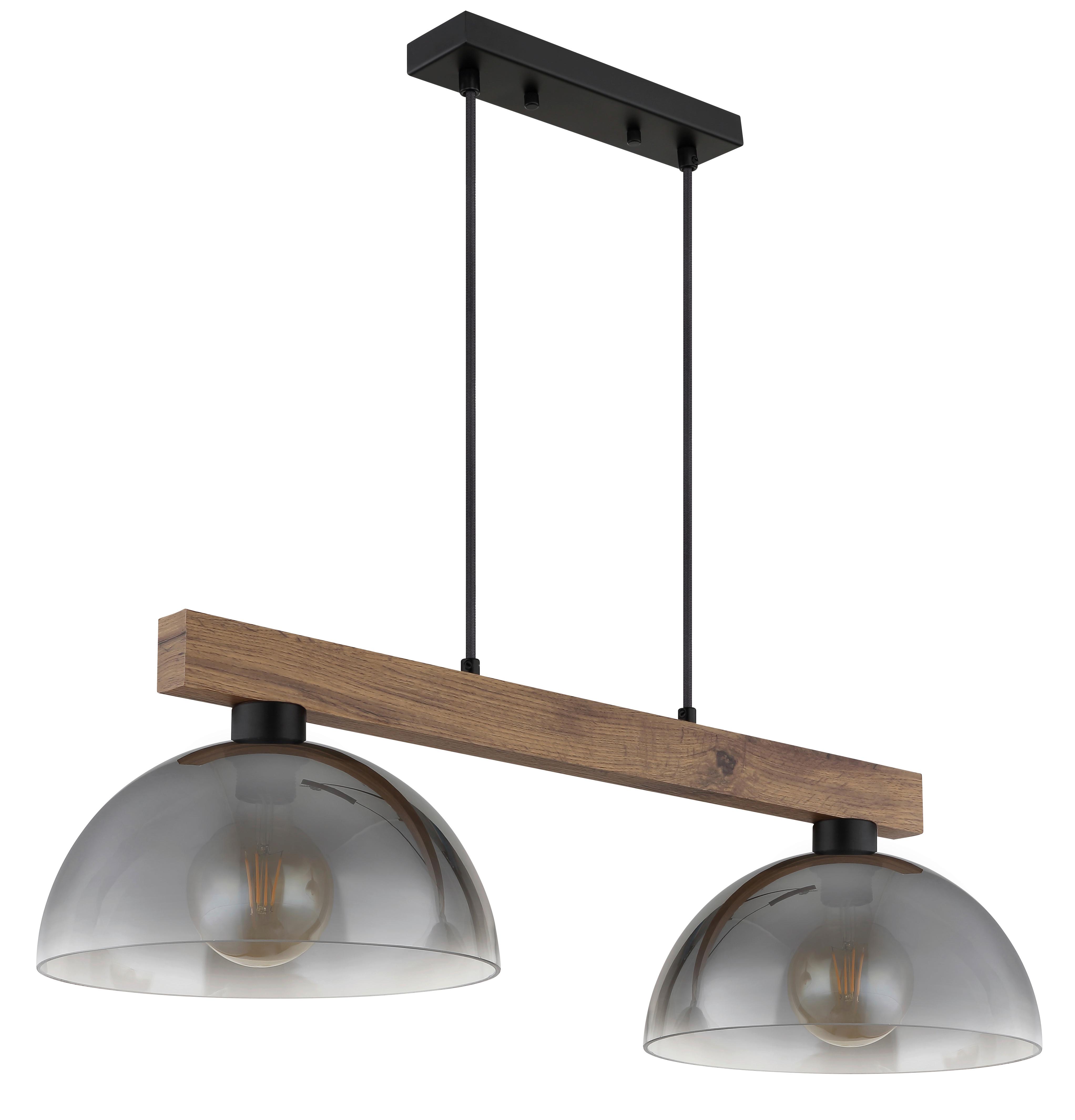 Hängeleuchte Exkl. 2xe27, 60w - Klar/Dunkelbraun, Design, Glas/Holz (85/30/120cm)