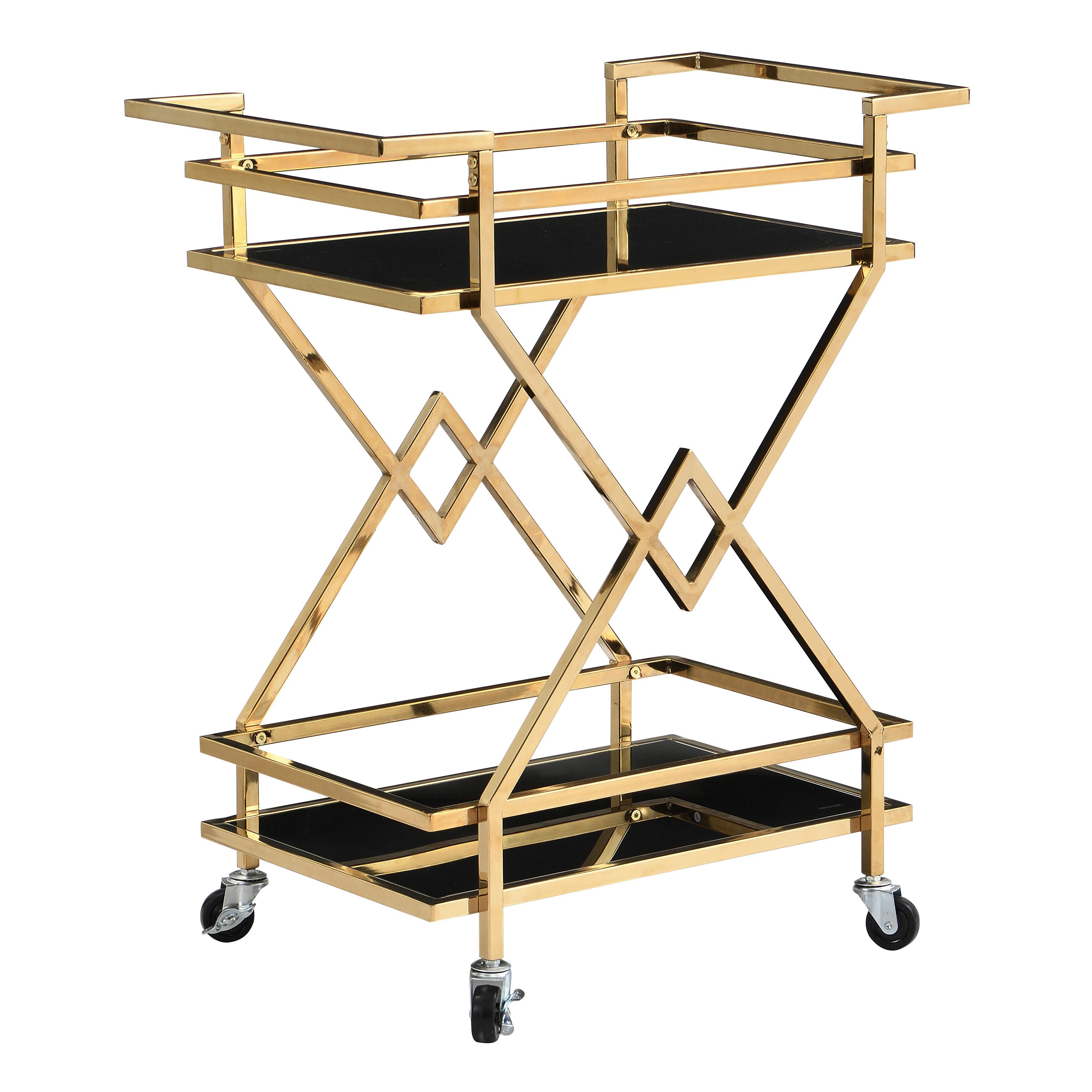 SERVIERWAGEN Schwarz/Goldfarben B: 65 cm - Goldfarben/Schwarz, Design, Glas/Kunststoff (65/40/80cm) - MID.YOU