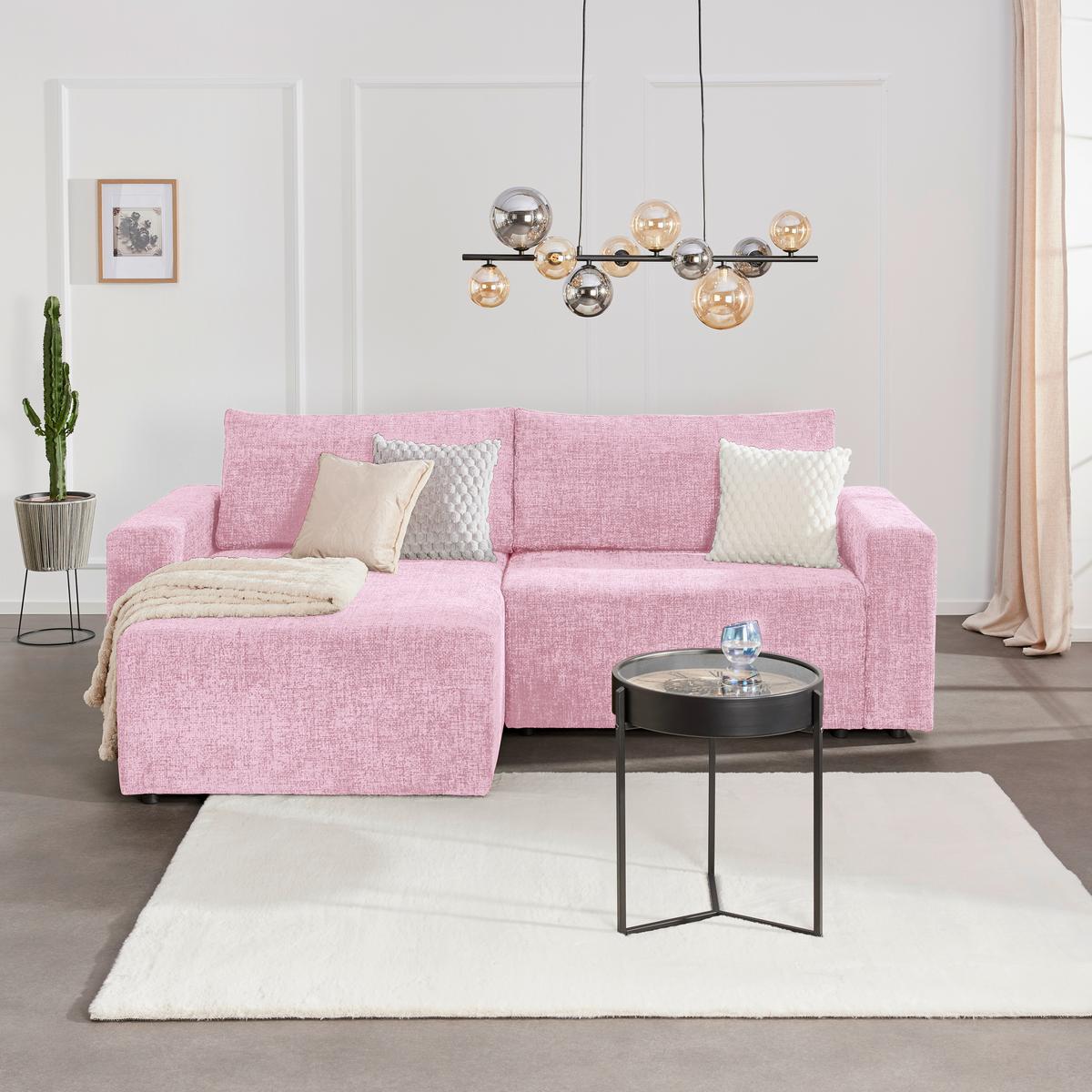 Ecksofa Dallas - Schwarz/Rosa, MODERN, Holz/Kunststoff (258/173cm)