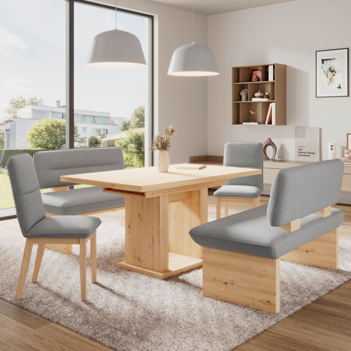 Sitzbank Beluna II Webstoff hellgrau, B: 160cm - Eichefarben/Hellgrau, KONVENTIONELL, Holzwerkstoff/Textil (160/87/67cm) - James Wood