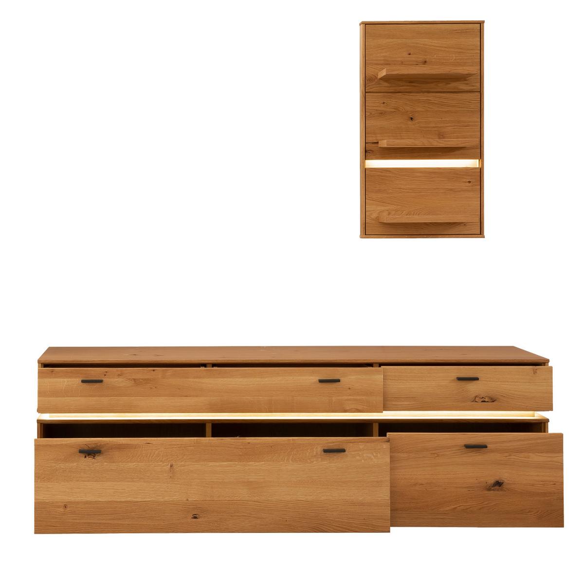 Wohnkombination Massiv 3-Tlg. Como Wildeiche - Wildeiche, Natur, Glas/Holz (246/202/51cm) - MID.YOU