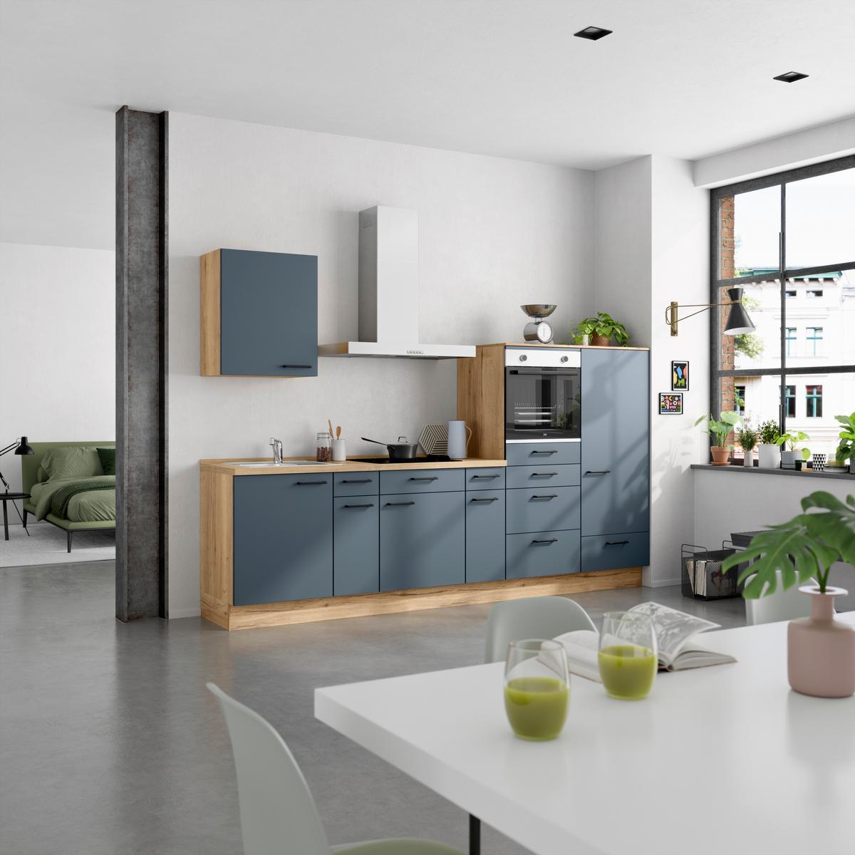 Küchenleerblock Easytouch Low-Line, L4 Rechts - Blau/Eichefarben, MODERN, Holzwerkstoff (300cm) - Nobilia