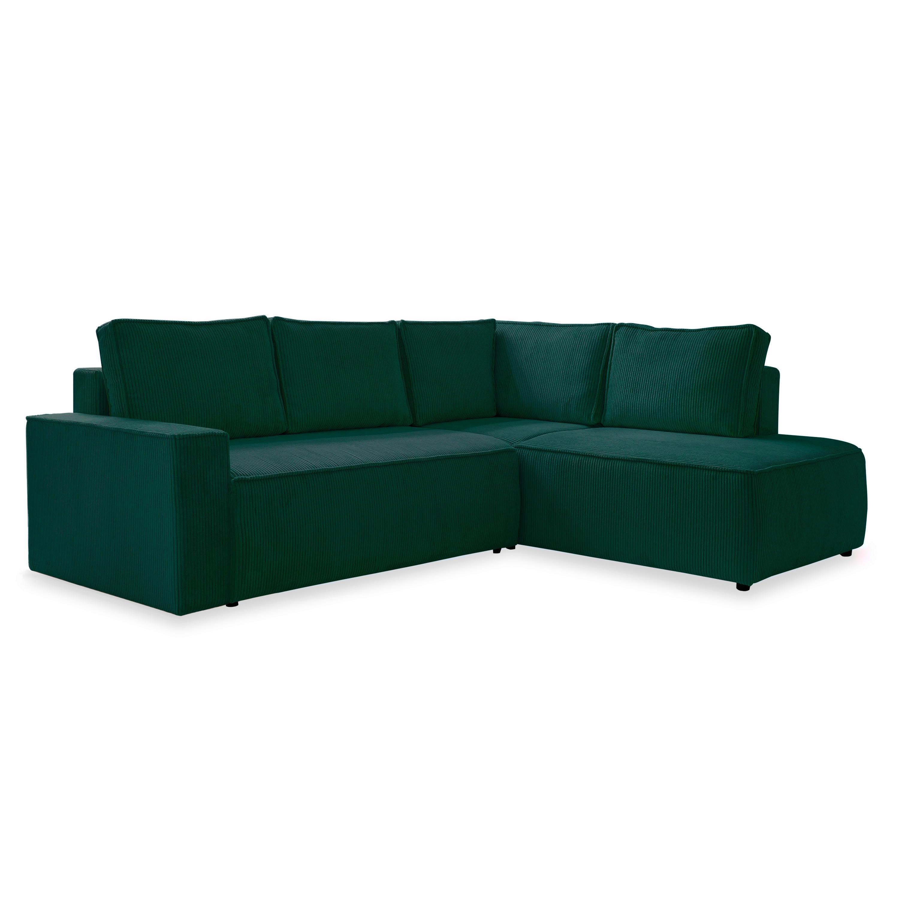 Sedačka OLIVER, pravá, tmavozelená farba - čierna/tmavozelená, Design, textil/plast (247/194cm)