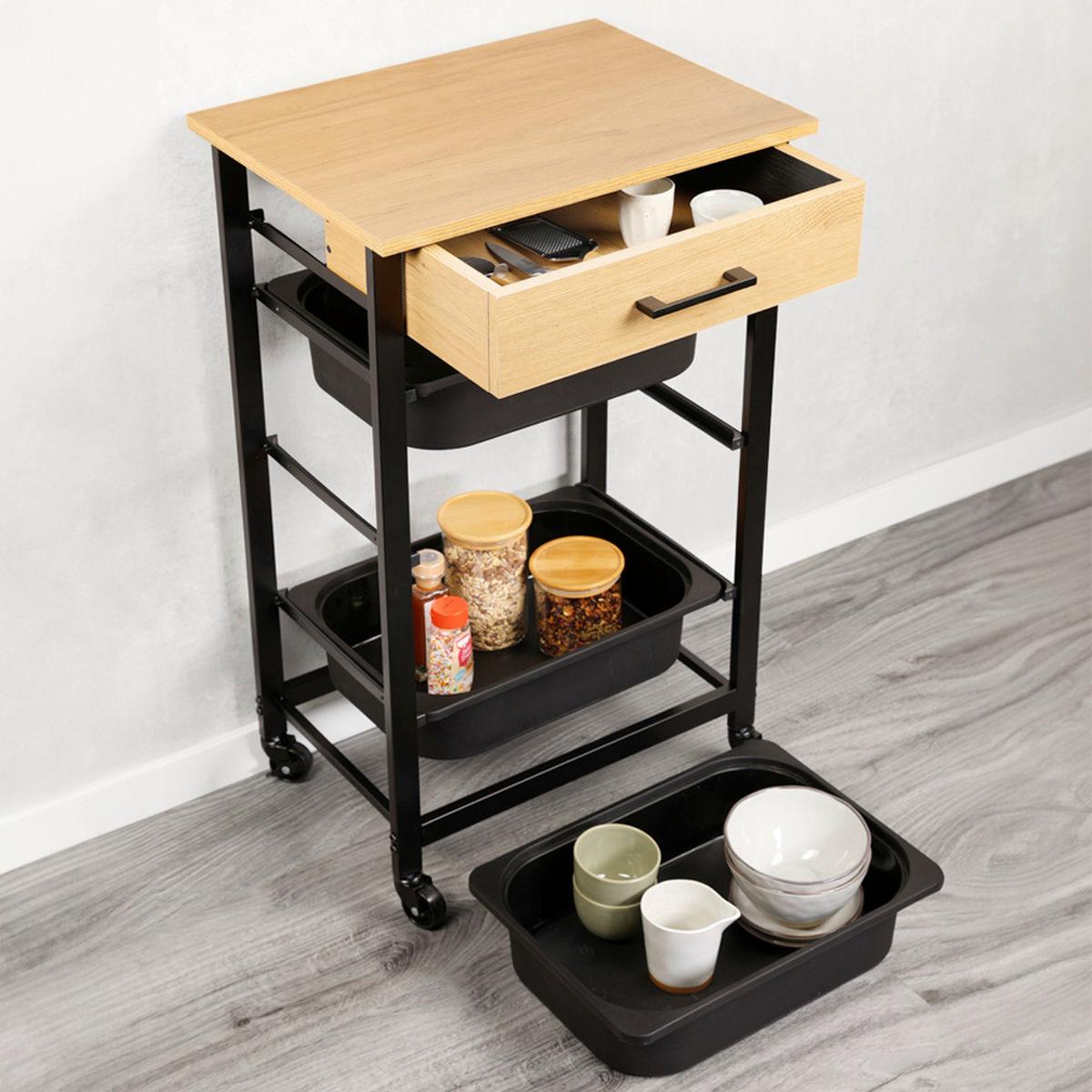 SERVIERWAGEN Schwarz/Eichefarben B: 47 cm - Eichefarben/Schwarz, Trend, Holzwerkstoff/Kunststoff (47/37/81.5cm) - Kesper