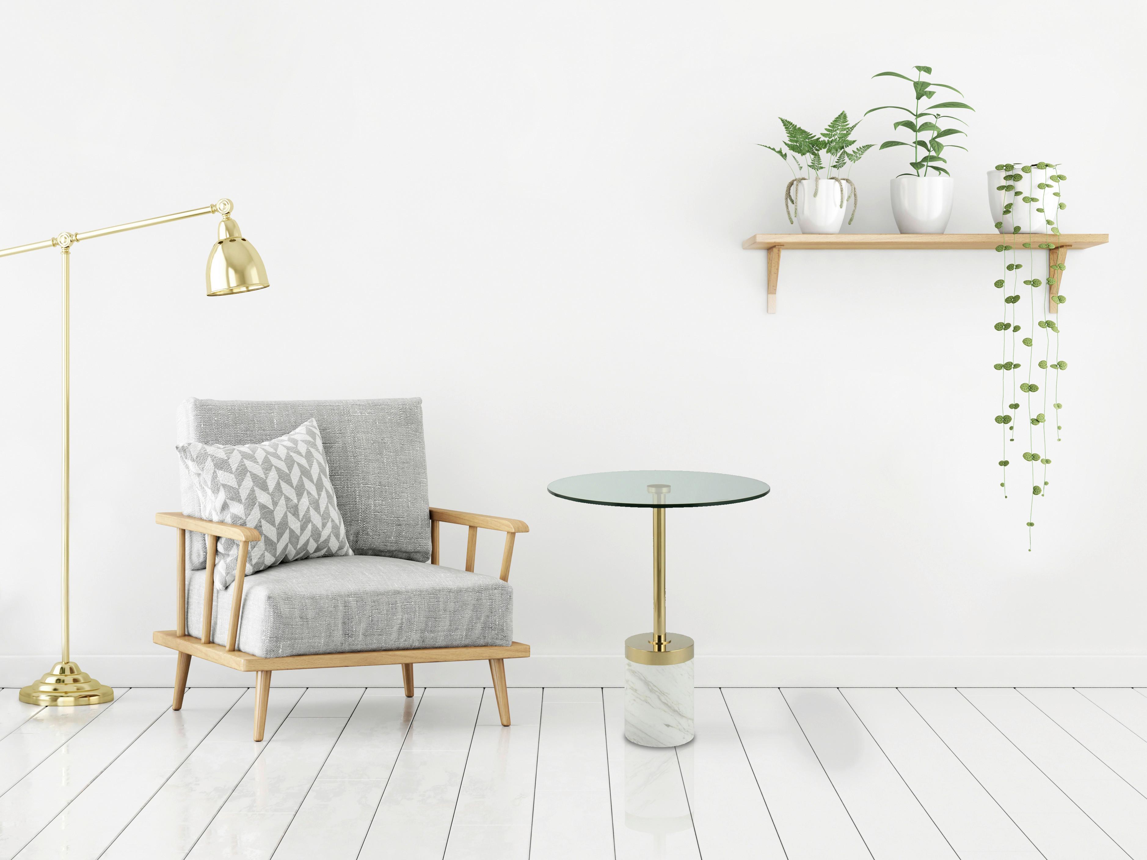 Beistelltisch Lana 125 Goldfarben/Weiß B: 53 cm - Goldfarben/Weiß, Design, Glas/Stein (46/46/53cm) - Kayoom