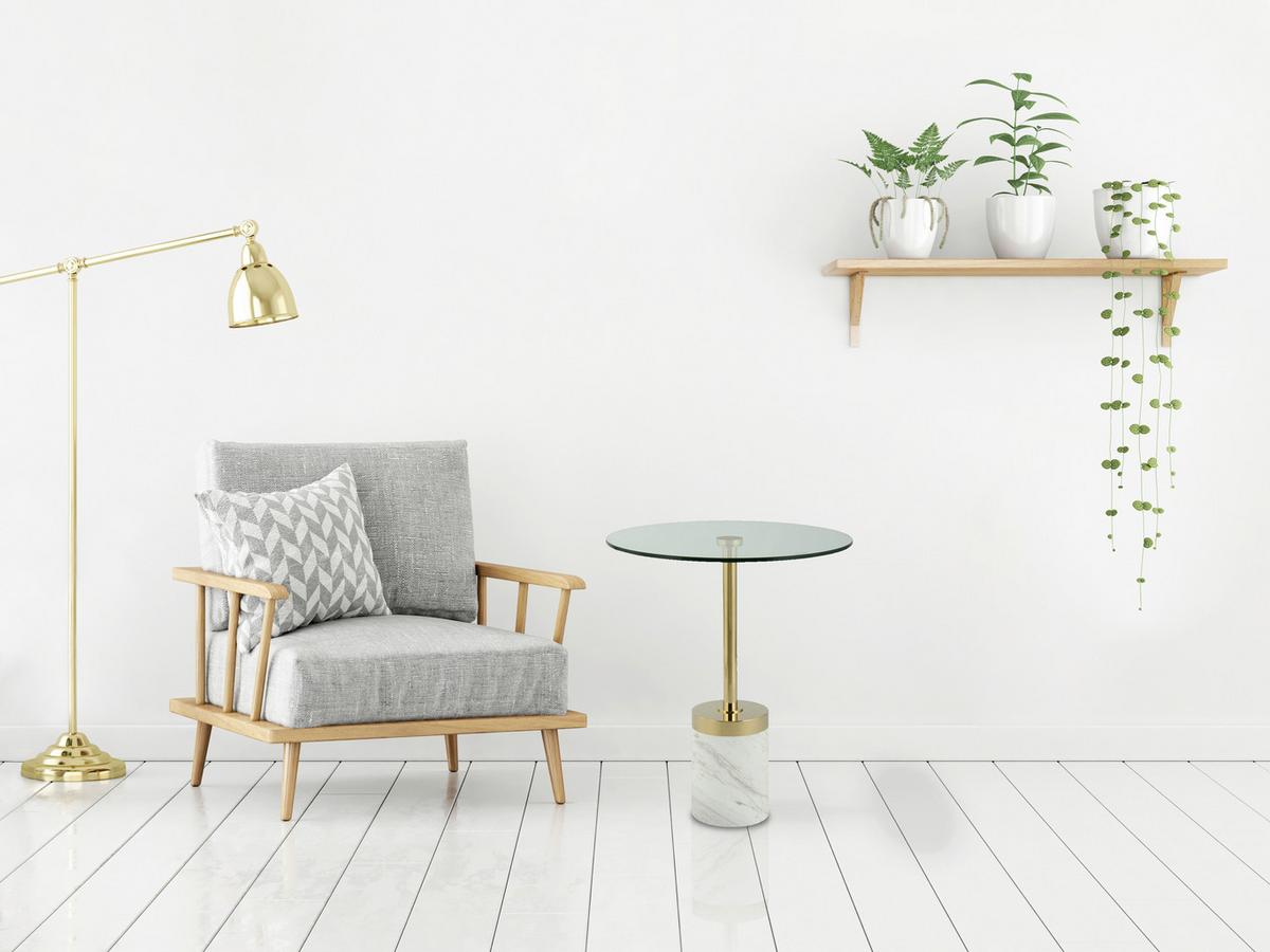 Beistelltisch Lana 125 Goldfarben/Weiß B: 53 cm - Goldfarben/Weiß, Design, Glas/Stein (46/46/53cm) - Kayoom