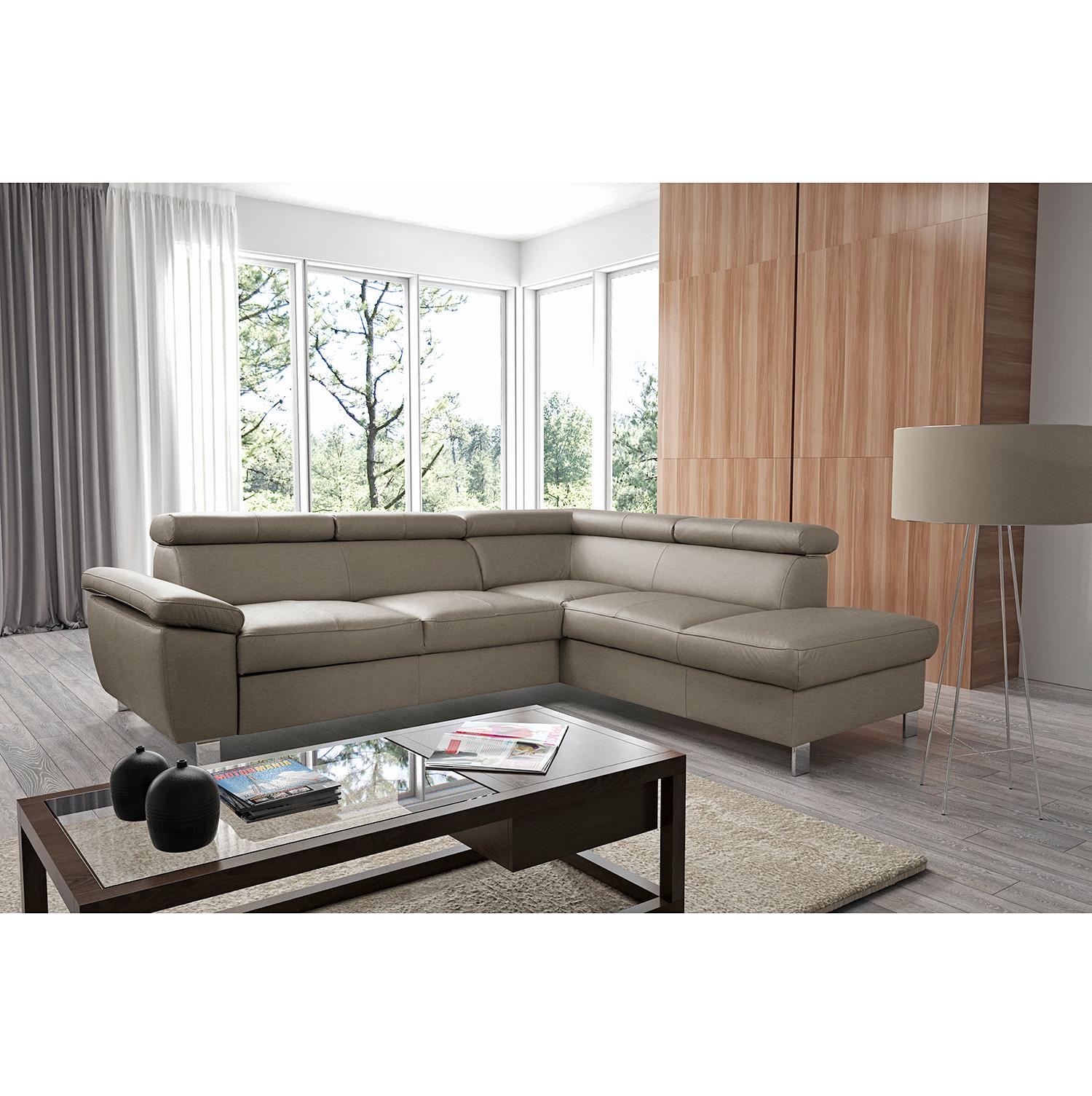 Ecksofa Lugano Teilleder Hellgrau 248x208 - Chromfarben/Hellgrau, Design, Leder/Textil (248/208cm) - Livetastic